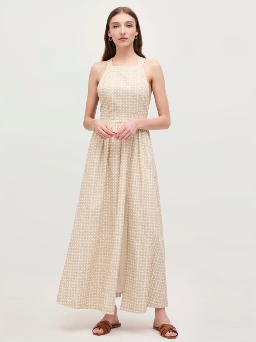 Hill House Home Addie Dress Sand Basketweave Apron Style Maxi Dress Size Medium
